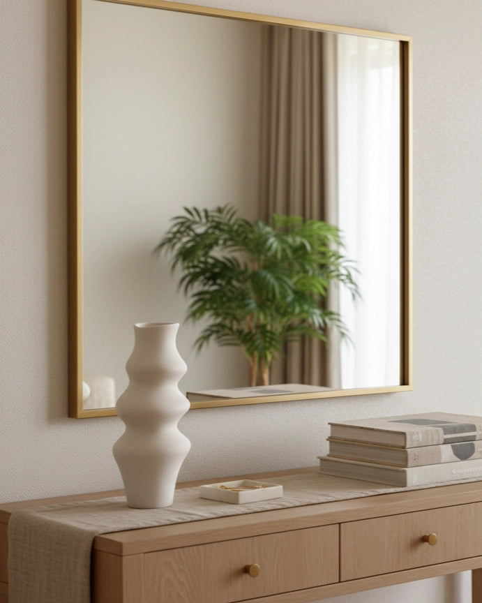 rectangle gold mirror with console